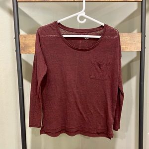 Old Navy burgundy long sleeved linen blend boyfriend shirt XS